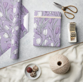 Modern Lavendel Tulpan Vit Blommönster Presentpapper