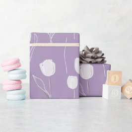 Modern Lavendel Tulpan Vit Blommönster Presentpapper