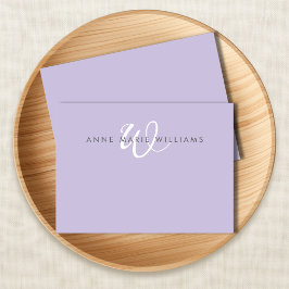 Modern Lavendel Vit Skript Monogram Anteckningskort