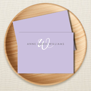 Modern Lavendel Vit Skript Monogram Anteckningskort
