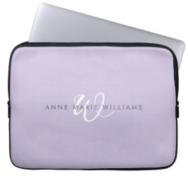 Modern Lavendel Vit Skript Monogram Laptop Fodral