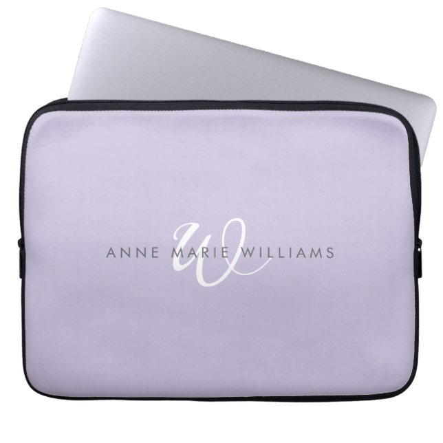 Modern Lavendel Vit Skript Monogram Laptop Fodral (Framsidan)