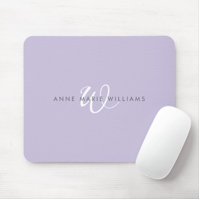 Modern Lavendel Vit Skript Monogram Musmatta (Med mus)