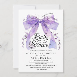 Modern lavendelbow och blommor Baby Shower Inbjudningar