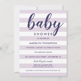 Modern Lavendelrandig Skript Babyflicka Shower Inbjudningar
