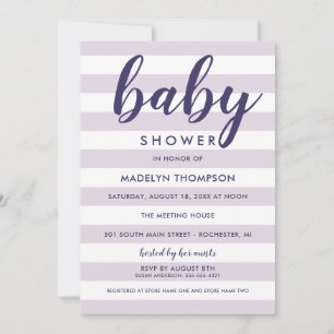 Modern Lavendelrandig Skript Babyflicka Shower Inbjudningar