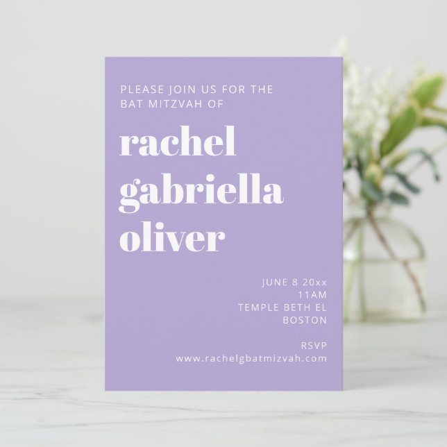 Modern Lavender Bat mitzvah med fetstil Inbjudningar (Stående Fram)