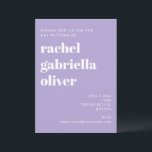 Modern Lavender Bat mitzvah med fetstil Inbjudningar<br><div class="desc">Fetstipografi i Lavender och Vit modern Bat mitzvah inbjudan</div>