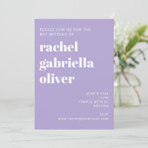 Modern Lavender Bat mitzvah med fetstil Inbjudningar