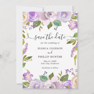 Modern Lavender Blommigt Elegant bröllop Spara Datumet