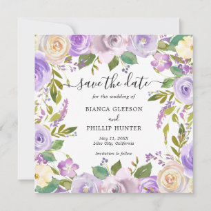 Modern Lavender Blommigt Elegant bröllop Spara Datumet