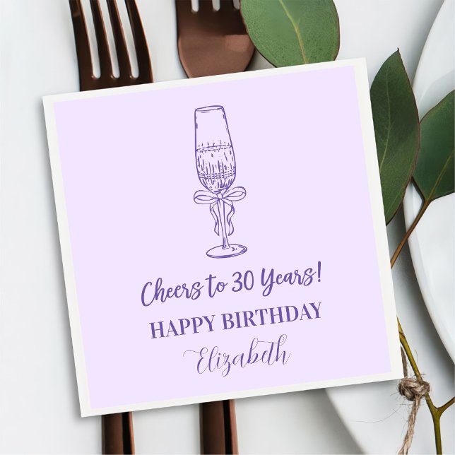 Modern Lavender Cheers till 30 år Birthday Napkin Pappersservett (Skapare uppladdad)