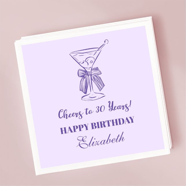 Modern Lavender Cheers till 30 år Birthday Napkin Pappersservett (Skapare uppladdad)