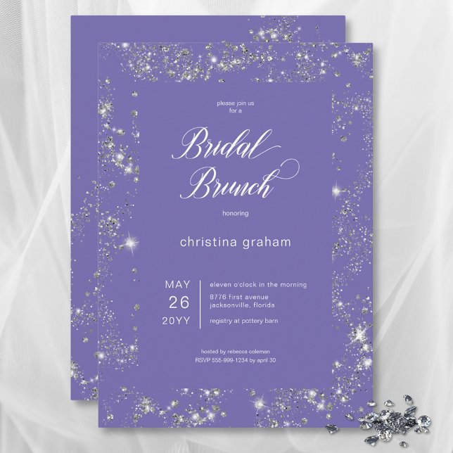 Modern Lavender Glam Diamond Ram Möhippa Brunch Inbjudningar (Modern Lavender Glam Diamond Frame Bridal Brunch Invitation)