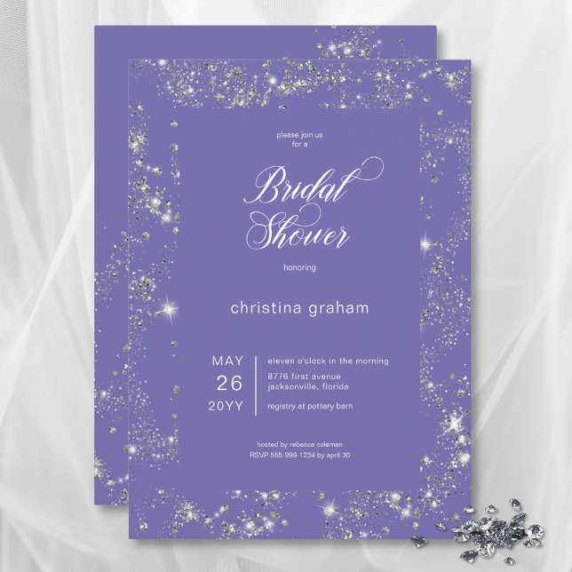 Modern Lavender Glam Diamond Ram Möhippa Inbjudningar (Modern Lavender Glam Diamond Frame Bridal Shower Invitation)