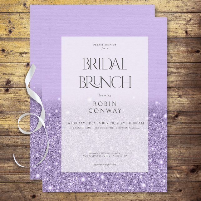 Modern Lavender Glam Glitter Möhippa Brunch Inbjudningar (Modern Lavender Glam Glitter Bridal Brunch Invitation)