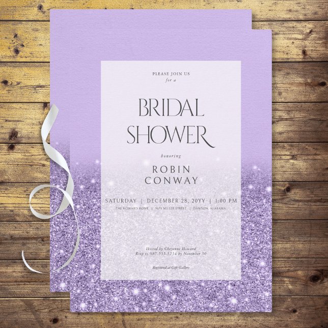 Modern Lavender Glam Glitter Möhippa Inbjudningar (Modern Lavender Glam Glitter Bridal Shower Invitation)