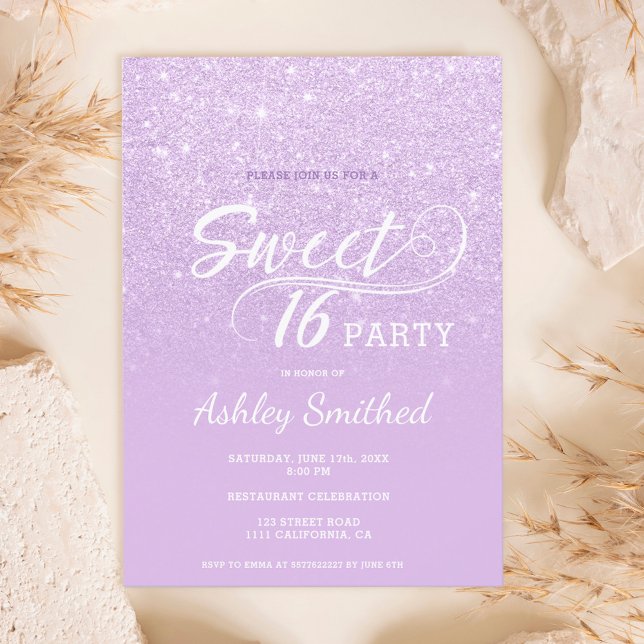Modern lavender glitter ombre lila Sweet 16 Inbjudningar (Skapare uppladdad)