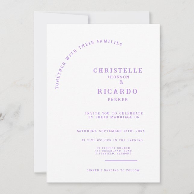 Modern Lavender-inbjudan om minimalistiskt bröllop Inbjudningar (Framsida)
