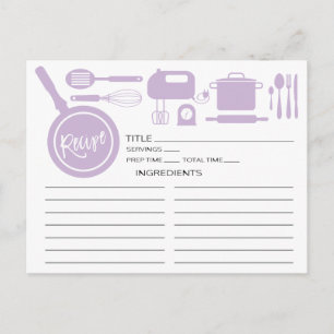 Modern lavender Kitchen Utensils Recept Card Vykort