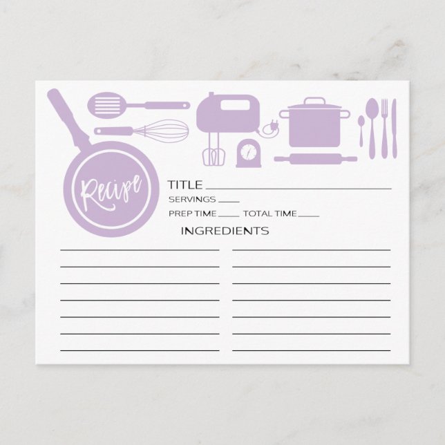 Modern lavender Kitchen Utensils Recept Card Vykort (Framsida)