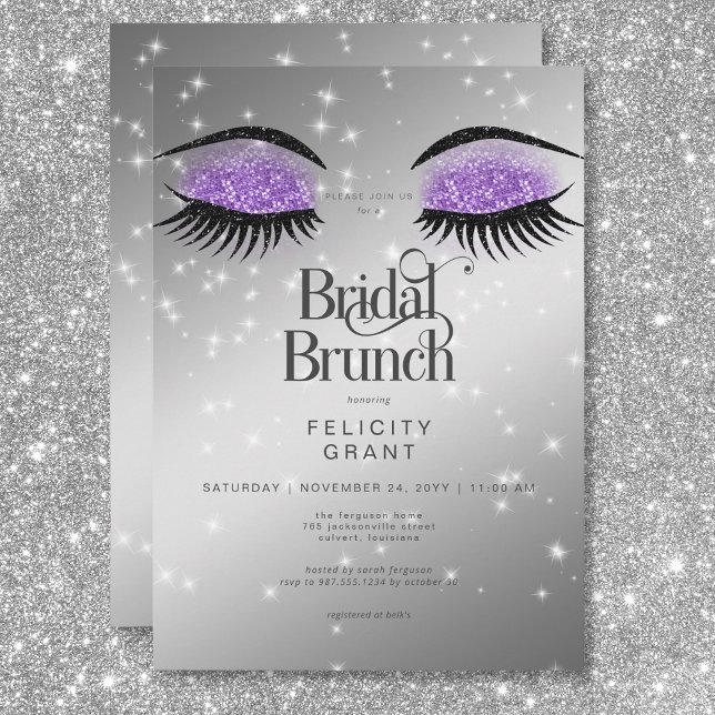 Modern Lavender Lila Glam Ögon Möhippa Brunch Inbjudningar (Modern Lavender Purple Glam Eyes Bridal Brunch Invitation)