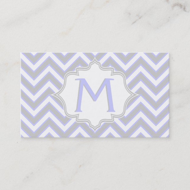 Modern lavender lila, grått chevron monogram visitkort (Framsida)