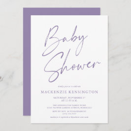Modern Lavender Lila Simple Script Baby Shower Inbjudningar