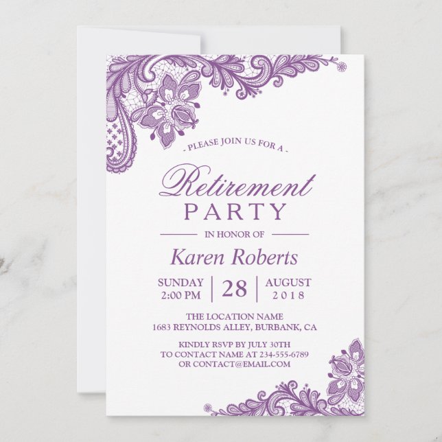 Modern Lavender Lila Snöre Pension Party Inbjudningar (Framsida)