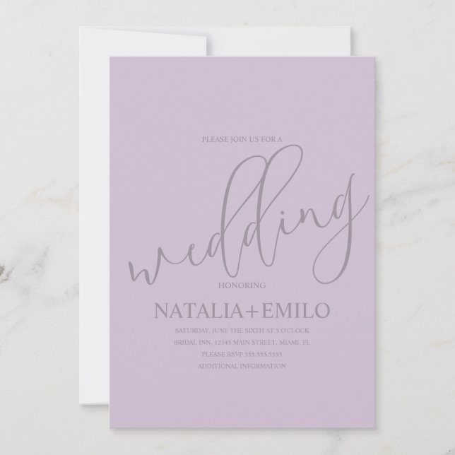 Modern lavender Muted Script Minimal Bröllop Inbjudningar (Framsida)