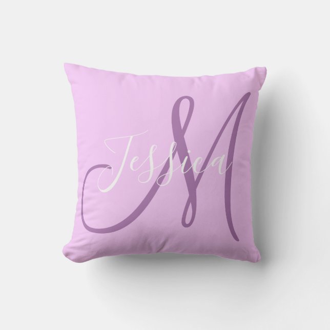 Modern lavender och Lila Monogram Kudde (Framsida)