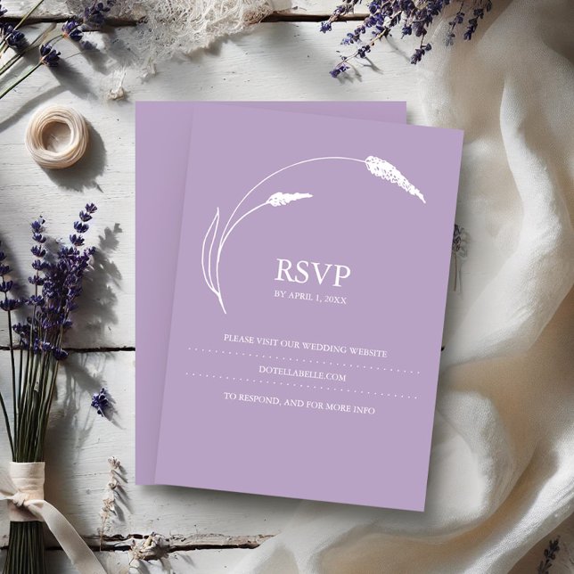 Modern Lavender OSA kort Bröllop webbplats (Lavender RSVP card floral line art by Victoria Grigaliunas of Do Tell A Belle)