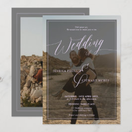 Modern lavender periwinkle bröllop-skript 2 foton inbjudningar