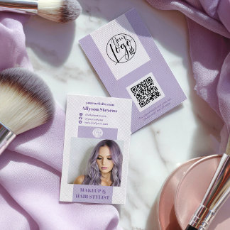 Modern lavender purple makeup hair photo qr logo visitkort