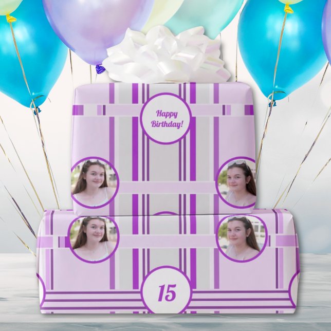Modern Lavender Rosa Rand Anpassningsbar Photo Presentpapper (Skapare uppladdad)