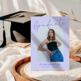 Modern lavender-skript Arch Photo Studenten Inbjudningar