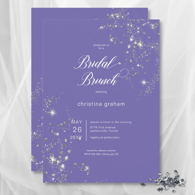 Modern Lavender White Glam Diamonds Möhippa Brunch Inbjudningar (Modern Lavender White Glam Diamonds Bridal Brunch Invitation)