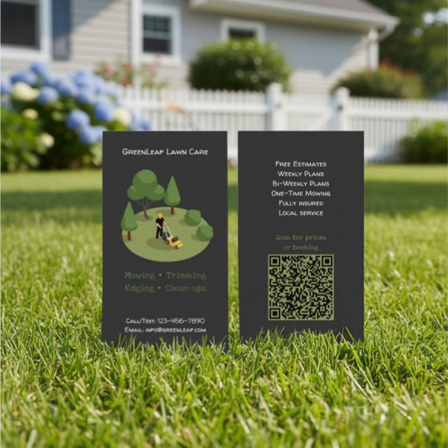 Modern Lawn Mowing Service Business Card with QR  Visitkort (Skapare uppladdad)