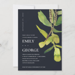 MODERN LEAFY CHIC BLACK FOLIAGE COUPLE SHOWER CARD TACK KORT