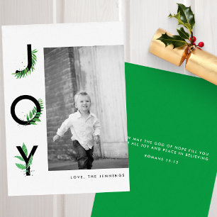 Modern Leafy Joy Scripture Photo Julkort