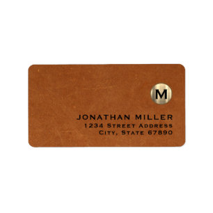 Modern Leather Guld Monogram-Returadress Adressetikett