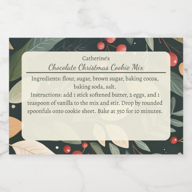 Modern Leaves and Berries Christmas Baking Mix Mat Etiketter (Singel etikett)