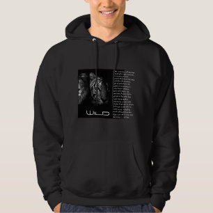 Modern lejon utskrift, vit text, svart manar hoodie