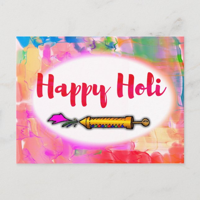 Modern Lekfull Skript Färgglad Pichkari Glad Holi Vykort (Framsida)