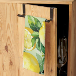 Modern lemon blå blomster skrift bröllopsdusch kökshandduk