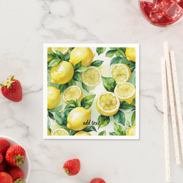 Modern lemon blå blomsterlig skrift bröllopsdusch pappersservett (Insitu)
