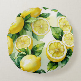 Modern lemon blå blomsterlig skrift bröllopsdusch rund kudde