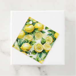 Modern lemon blue blommigt script möhippa gåvor etiketter