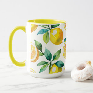 Modern lemon blue blommigt script möhippa mugg