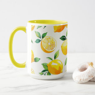Modern lemon blue blommigt script möhippa mugg